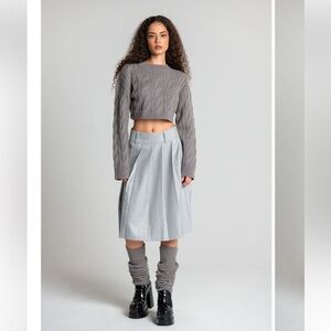 Ahiri Cable knit Cropped Cashmere Wool blend Gray Sweater Size Large